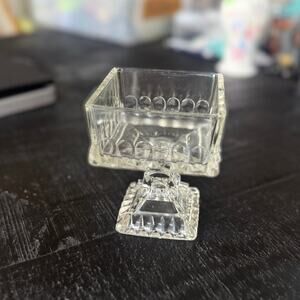 Vintage Square Glass Candy Dish Pedestal Bowl